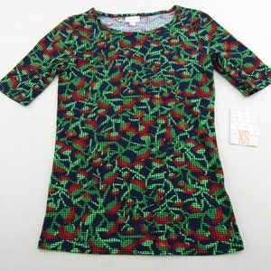 Lularoe Gigi Shirt Women Size XS Fitted T-Shirt Short Sleeve Geometric Multi NWT